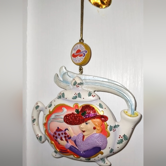 Glitter Tea Pot Red Hat Society Club Hanging Ornament - Picture 2 of 8